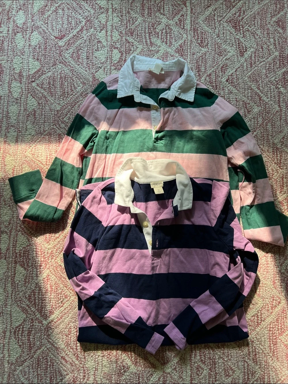 Crewcuts Long-Sleeve Stripe Rugby Shirt Dress - Pink & Green / Purple & Blue